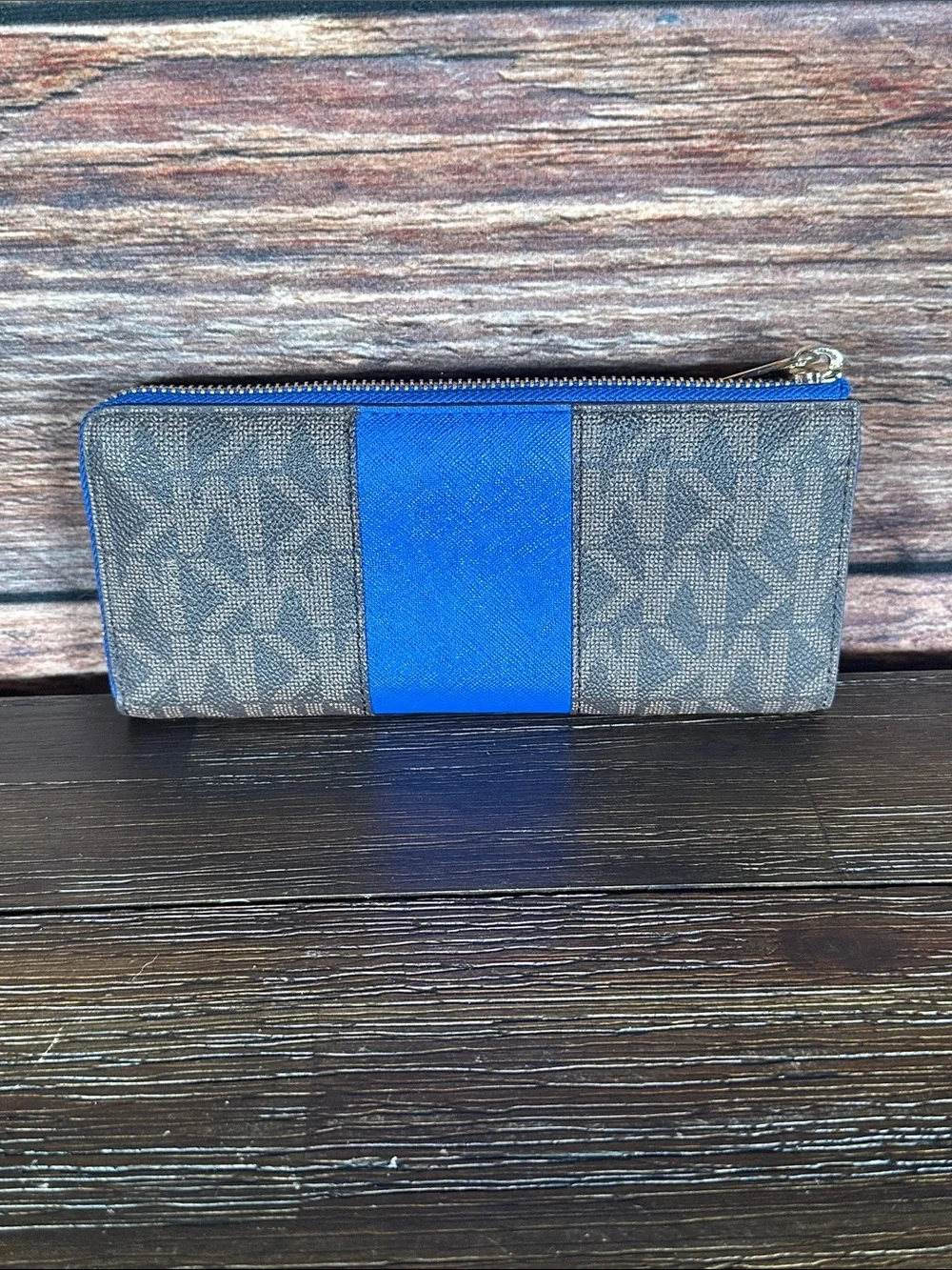 Michael Kors Brown Logo Wallet with Blue Center Panel